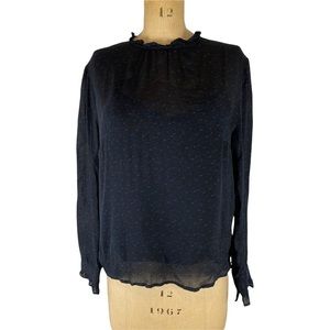 🌷 Custommade Black/Blue Ruffle Edge Blouse Size 40